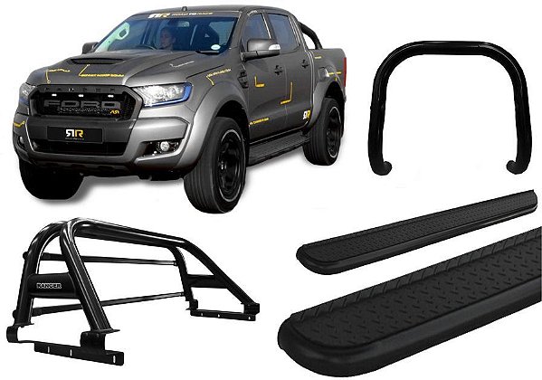 Kit Quebra Mato Estribo CH Santo Antônio H3 Ranger 13/20 Preto