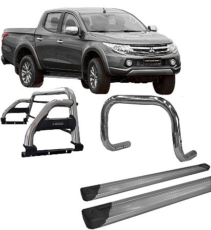 Kit Quebra Mato +Estribo Plat +Santo Anto H2 L200 20 Cromado