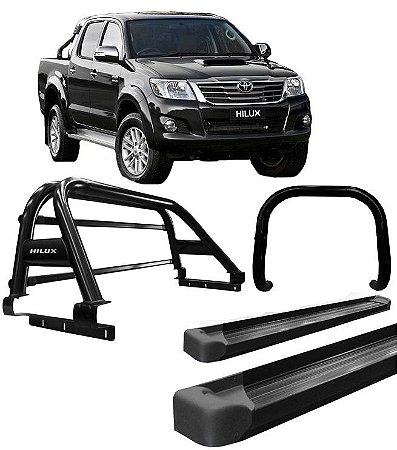 Kit quebra mato +Estribo Plataf +Santo Ant DUPLO Hilux Preto