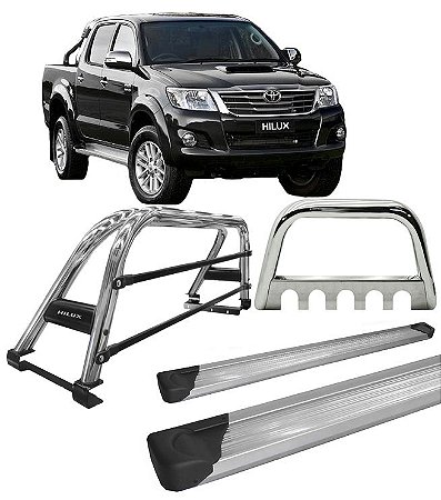Kit quebra mato +Estribo Plataf +Santo Ant DUPLO Hilux CROMO
