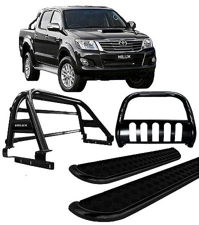 Kit quebra mato+Estr Chapa+Santo Ant DUPLO Hilux Preto 05/15