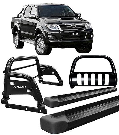 Kit quebra mato+Estribo Plat +Santo Ant H3 Hilux Preto 05/15