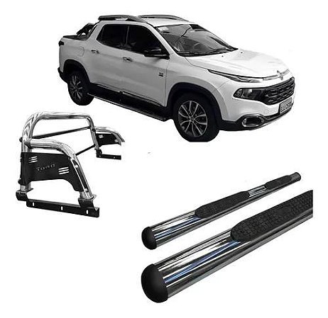 Kit Estribo Oval + Santo Antônio Fiat Toro Cromado