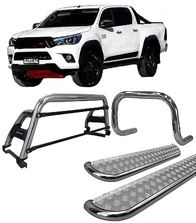 Kit Quebra Mato Estribo CH Santo Antônio H2 Hilux 16/20 Cromado