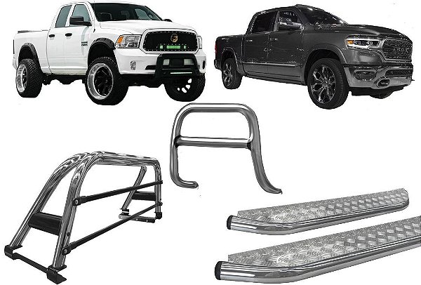 Kit Quebra Mato Estribo CH Santo Antônio Dodge Ram Cromado