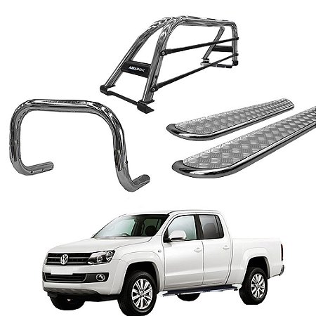 Kit Quebra Mato Estribo Chapa Santo Duplo Amarok CD Cromado