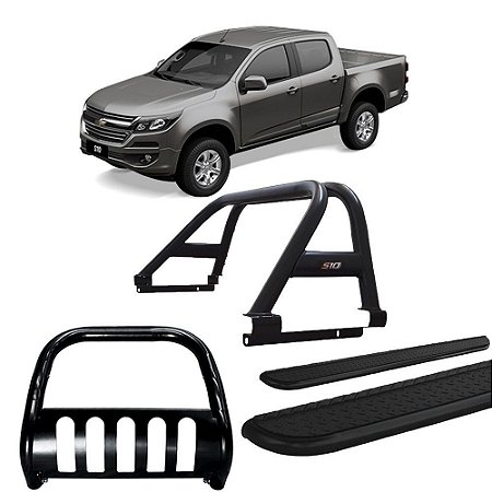 Kit Quebra Mato Estribo Chapa Santo Antônio S10 12/20 Preto