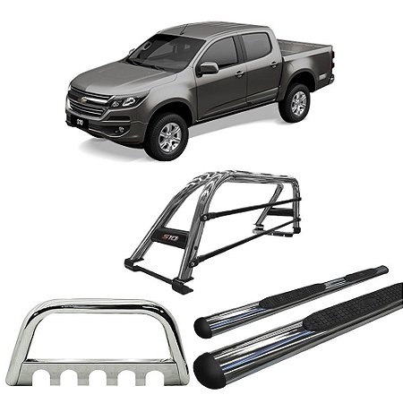 Kit Quebra Mato Estribo Chapa Santo Antônio S10 12/20 Cromado
