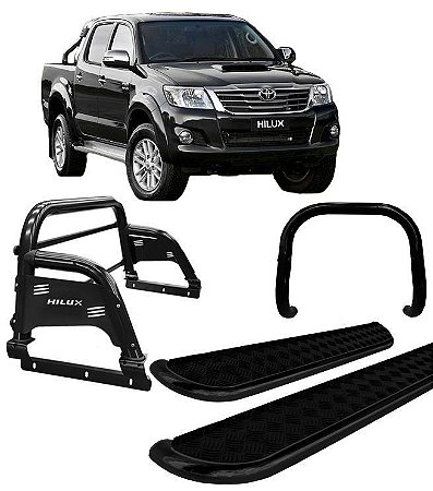 Kit Quebra Mato Estribo Chapa Santo Antônio H3 Hilux Preto