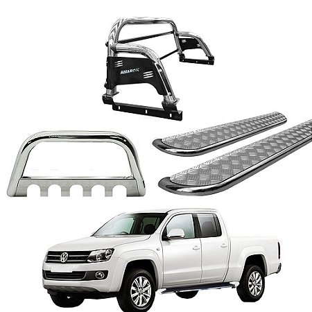 Kit Quebra Mato Estribo Chapa Santo Antônio H3 Amarok CD Cromado