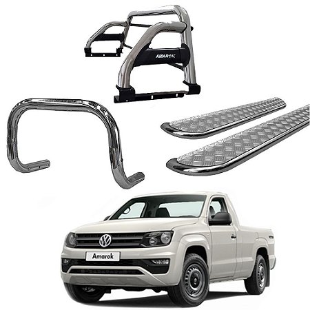 Kit Quebra Mato Estribo Chapa Santo Antônio H2/Amarok CS Cromado