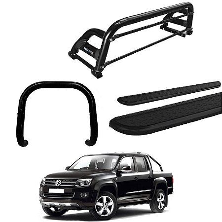 Kit Quebra Mato Estribo Chapa Santo Antônio  H2/Amarok CD Preto