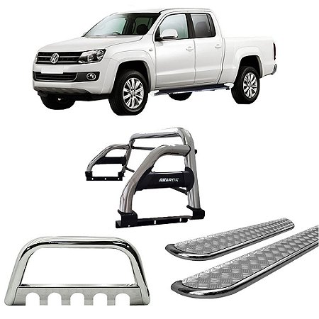 Kit Quebra Mato Estribo Chapa Santo Antônio H2 Amarok CD Cromado