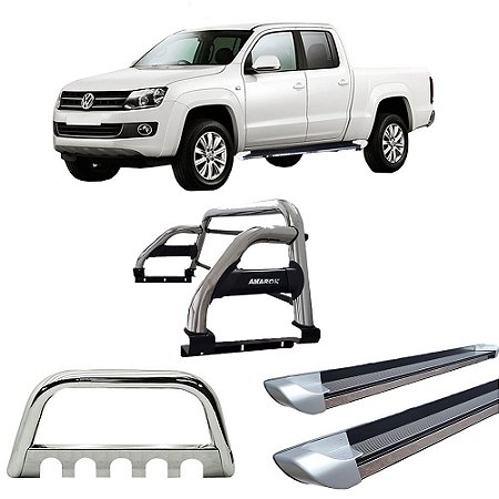 Kit Quebra Mato Estribo Chapa Santo Antônio H2 Amarok CD Cromado