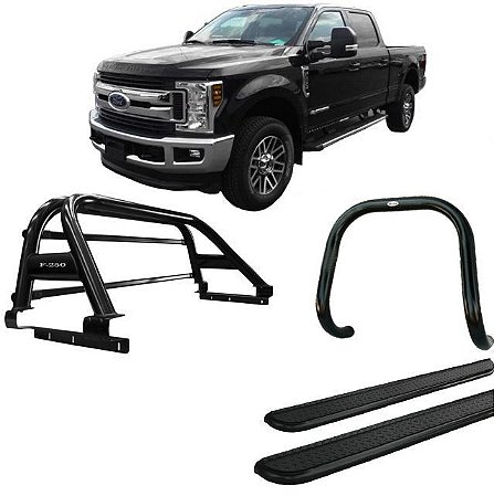 Kit Quebra Mato Estribo Chapa Santo Antônio F250 C Duplo Preto