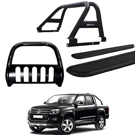 Kit Quebra Mato Estribo Chapa Santo Antônio Amarok CD Preto