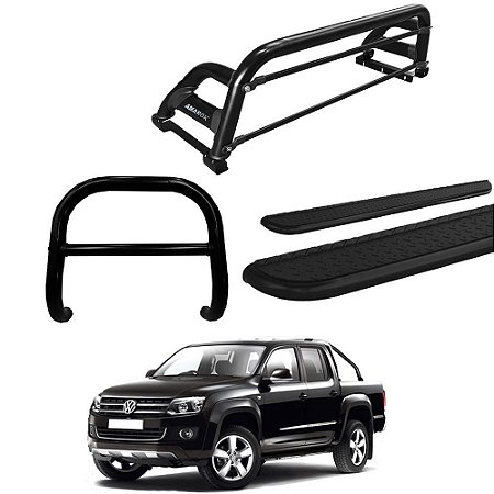 Kit Quebra Mato Estribo Chapa Santo Antônio Amarok CD Preto