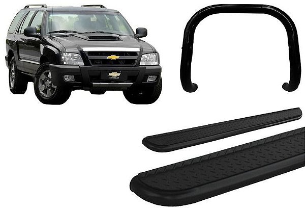 Kit Quebra Mato Estribo Chapa Preto Para Blazer