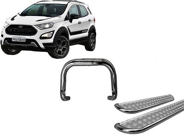 Kit Quebra Mato Estribo Chapa de Aço EcoSport 13/2020 Cromado