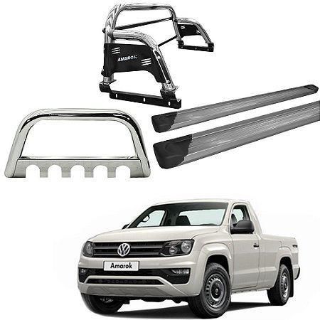 Kit Quebra Mato Estribo Alumínio Santo Antônio H3/Amarok CS Cromado