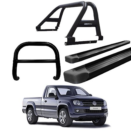 Kit Quebra Mato Estribo Alumínio Santo Antônio Duplo/Amarok CS Preto