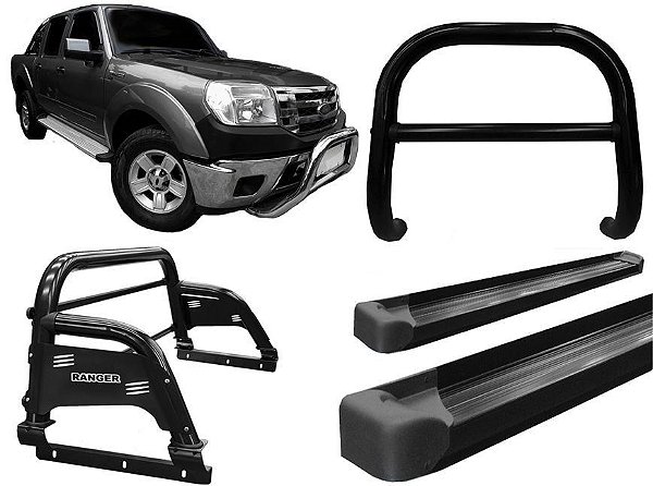 Kit Quebra Mato Estribo AL Santo Antônio H3 Ranger 97/12 Preto