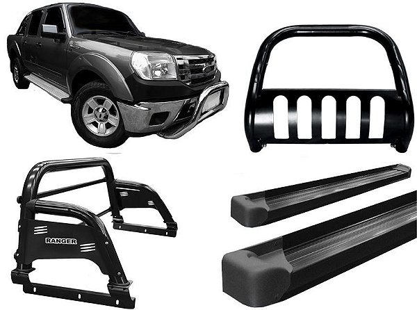 Kit Quebra Mato Estribo AL Santo Antônio H3 Ranger 97/12 Preto