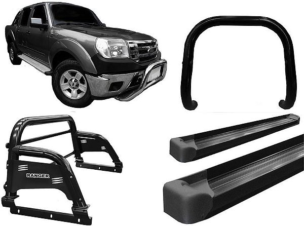 Kit Quebra Mato Estribo AL Santo Antônio H3 Ranger 97/12 Preto