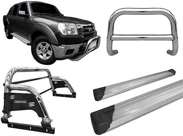 Kit Quebra Mato Estribo ALSanto Antônio H3 Ranger 97/12 Cromado