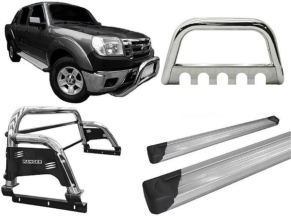 Kit Quebra Mato Estribo AL Santo Antônio H3 Ranger 97/12 Cromado