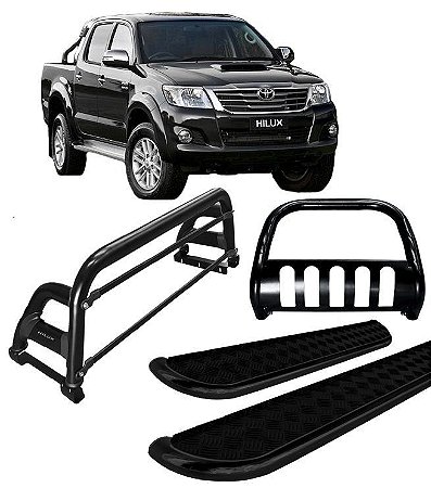 Kit Quebra Mato CH Estribo Santo Antônio H2 Hilux 05/15 Preto