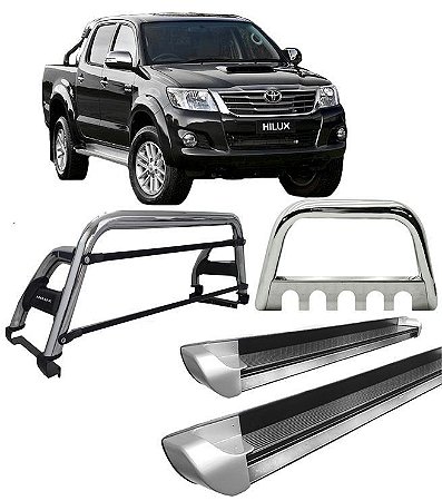 Kit Quebra Mato CH Estribo Santo Antônio H2 Hilux 05-15 Cromado