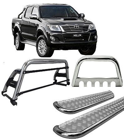 Kit Quebra Mato Ch Estribo Santo Antônio H2 Hilux 05/15 Cromado