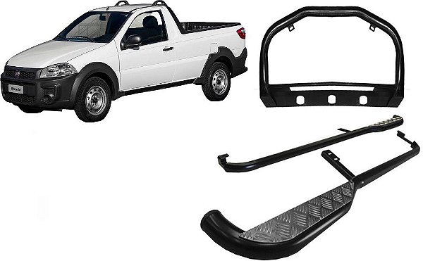 Kit Quebra Mato Chapa Estribo Chapa Preto Strada 2014/2020