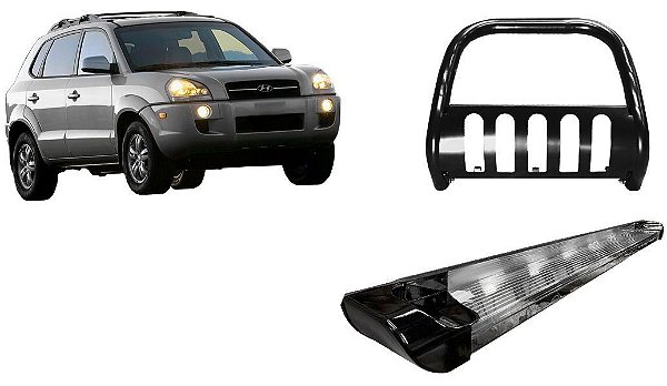 Kit Quebra Mato C/Chapa Estribo Personalizado Preto Tucson até 2016