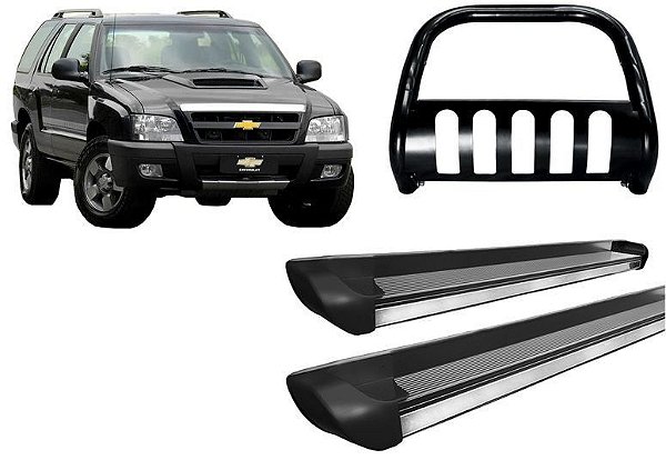Kit Quebra Mato C/Chapa Estribo Personalizado Preto Para Blazer