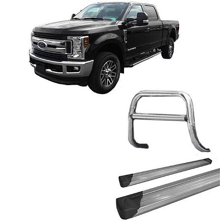 Kit Quebra Mato C/Barra Estribo Plataforma Alumínio Prata F-250