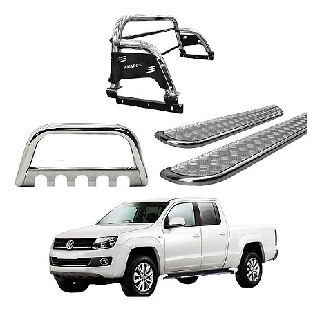 Kit Estribo Chapa/quebra Mato/santo Anth3 Amarok Cd Cromado