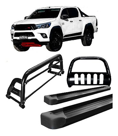 Kit Quebra Mato Estribo Pl Sant Antônio H2 Hilux 16/20 Preto