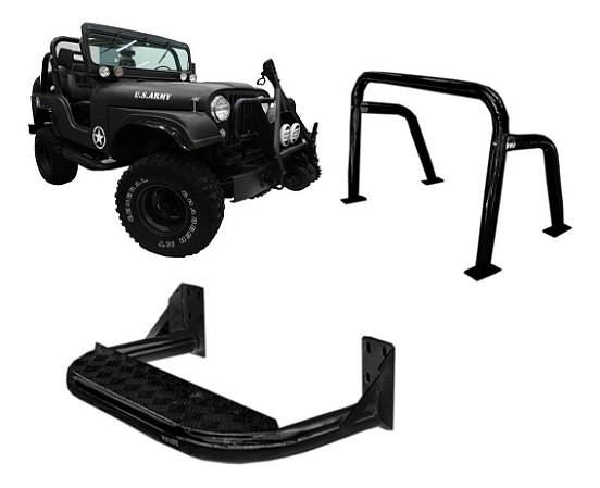 Kit Santo Antonio + Estribo Preto Jeep Willys 1950/2000