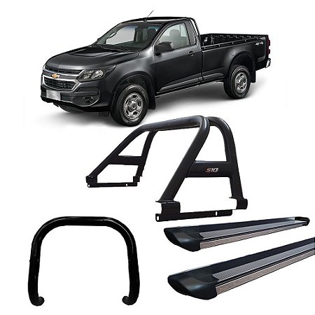 Kit Quebra Mato Santo Antônio Duplo Estribo Plataforma S-10 12/20 CS Preto