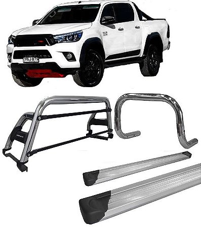 Kit Quebra Mato Estribo Plataforma Santo Antônio H2 Hilux 16/20 Cromado