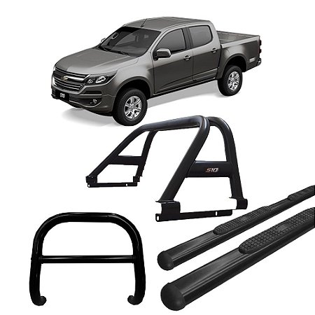 Kit Quebra mato+Estribo oval+Santo antônio S10 12/20 Preto