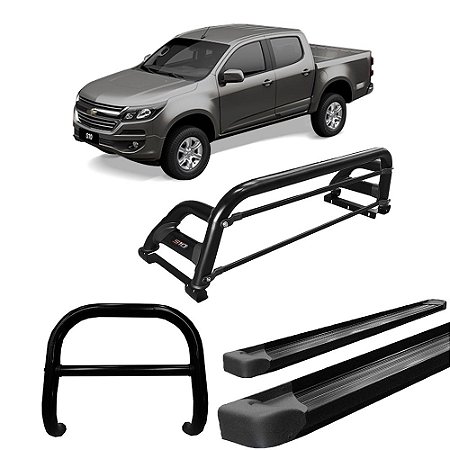 Kit Quebra Mato + estribo plat + santo ant. S10 12/20 Preto