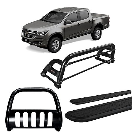 Kit Quebra Mato Estribo Chapa Santo Antônio S10 12/20 Preto