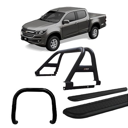 Kit Quebra Mato + estribo chapa_ 'santo ant' S10 12/20 Preto