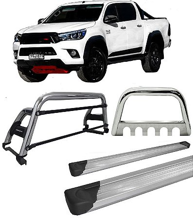 Kit Quebra Mato Estribo Plataforma Santo Antônio H2 Hilux 16/20 Cromado
