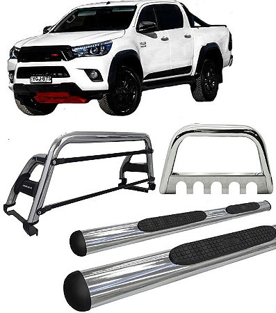 Kit Quebra Mato Estribo Oval Santo Antônio H2 Hilux 16/20 Cromado