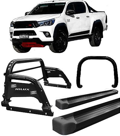 Kit Quebra Mato Estribo Plataforma Santo Antônio H3 Hilux 16/20 Preto