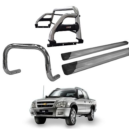 Kit Quebra Mato Santo Antônio H2 Estribo Personalizado S10 94/2011 Cromado C/Dupla